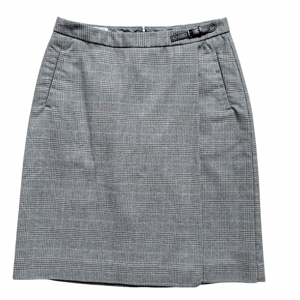 L.L. Bean Faux Wrap Skirt Gray Plaid Cotton Classic Fit Lined Pockets Size 4